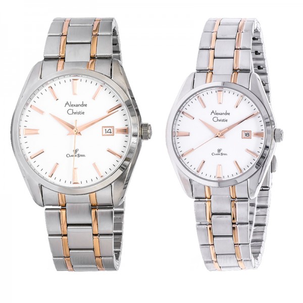 Alexandre Christie AC 8515 Silver Rosegold Couple